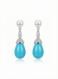 Alvpearl Turquoise Teardrop & Pearl Earrings - 6-7mm Pearl with 925 Sterling Silver and Turquoise Teardrop