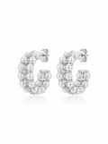 Alvpearl Double-Row Zircon & Pearl Studs - 3-4mm Natural Pearl Encircled by Double Rows of Brilliant Zircons