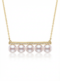 Alvpearl Balance Beam Five-Pearl Floating Necklace - 7-8mm Pearls with 925 Sterling Silver Bar