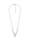 Alvpearl Shimmering Horizon Pearl Necklace - 925 Sterling Silver with Freshwater Pearls and Zircon