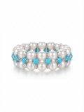 Alvpearl Sovereign Row Double-Strand Pearl & Zircon Ring - 4-5mm Pearls with 925 Sterling Silver and Zircons