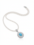 Alvpearl Azure Intellectual Freshwater Pearl & Detachable Turquoise Necklace - 2-3mm Pearls with 925 Sterling Silver Turquoise Pendant