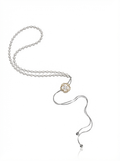Alvpearl White Camellia Freshwater Pearl Sweater Chain - 80cm Long Necklace with Mother of Pearl and 925 Sterling Silver