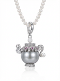 Alvpearl Aladdin?¡¥s Lamp Tahitian Pearl Multi-Way Necklace - Platinum Gray Pearl with 925 Sterling Silver Universal Clasp