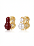 Alvpearl Dual-Luster Hulu Ear Buckles - Reversible Bicolor Gourd Design with 4-8mm Natural Freshwater Pearls