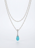 Alvpearl Azure Raindrop Pearl & Turquoise Necklace - 80cm Long Strand with Detachable High-Porcelain Turquoise