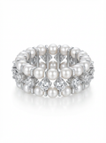 Alvpearl Ethereal Radiance Double-Layer Pearl & Zircon Ring - 3-4mm Pearl with 925 Sterling Silver Micro-Pave Zircons