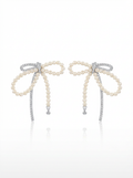 Alvpearl Layered Bow Pearl Earrings - Handcrafted Split Design with Shimmering Zircons and Organic Pearls