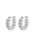 Alvpearl Luminous Grandeur Double-Row Pearl Studs - Handcrafted Double-Row 4-5mm Freshwater Pearls with Shimmering Zircons